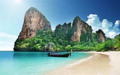rock, la plage, la thaïlande, le bateau