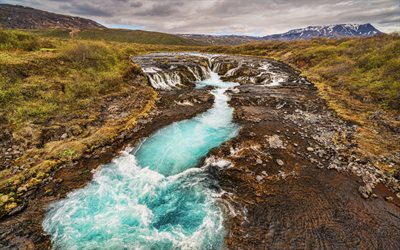 islandia, azul, riachuelo, arroyo de la montaña, la naturaleza