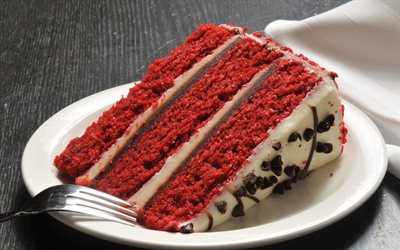 red cake, a piece of cake, cake, dessert
