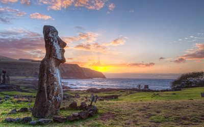 the pacific ocean, statues, easter island, rapa nui