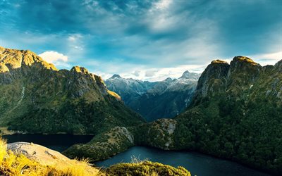 le lac, les fjords, paysage de montagne, montagnes, rock
