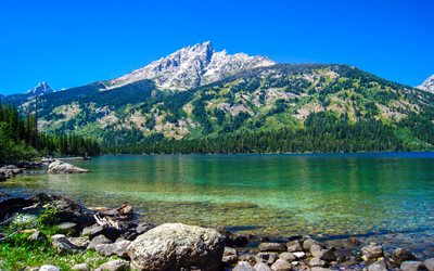 山々, 美しい自然, 水, エメラルドレイク, 美しい湖, ワイオミング州