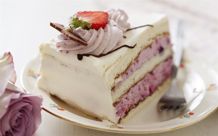 un morceau de gâteau, gâteau, bonbons, crème