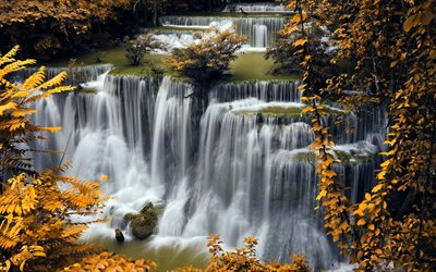 autumn, the cascade of waterfalls, waterfalls, plitvice lakes, croatia