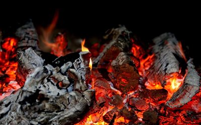 fire, smoldering firewood, hot coals, coal