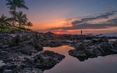 hawaii, l'île de maui, des pierres, de la côte, à l'aube, napili plage, andalso e-bay