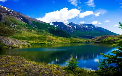 el lago, las montañas, el cielo azul, de verano, de argentina, la patagonia