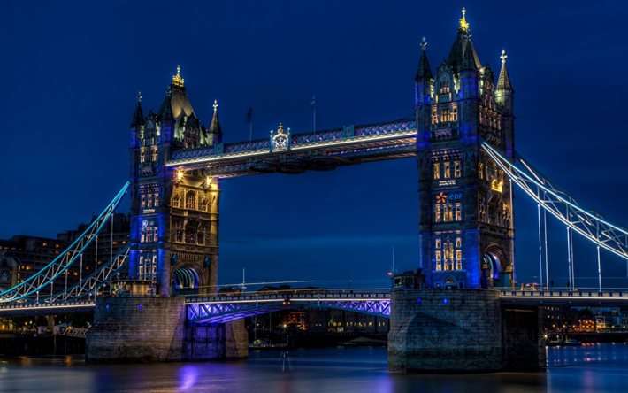جسر البرج, التايمز, مساء, لندن, المملكة المتحدة, إنجلترا