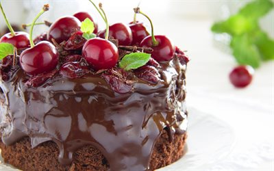 cherry, chocolate cake, chocolate