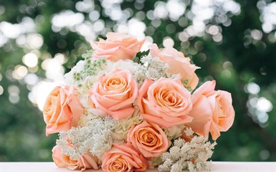 bröllopsbukett, lila rosor, buketter