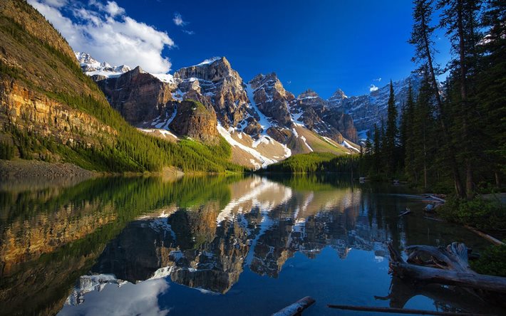 morän, vacker sjö, berg, moränsjö, kanada