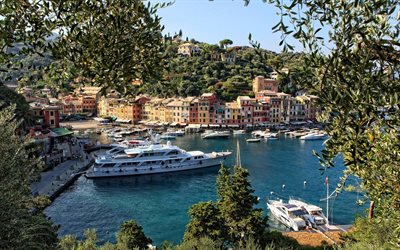 sea, italian town, portofino, beautiful yacht, italy