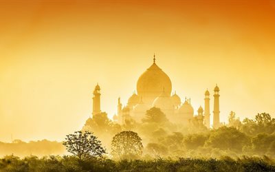 persian architecture, india, agra, the taj mahal, dawn, morning