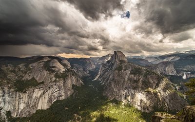 national park, kalifornien, dämmerung, felsen, berge, yosemite
