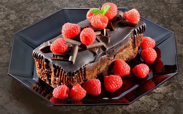 petits fruits, gâteau, gâteau au chocolat, à la framboise