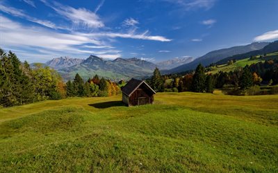 schweiz, alpstein, toggenburg, gräs, alperna, sluttningarna, bergen, blå himmel