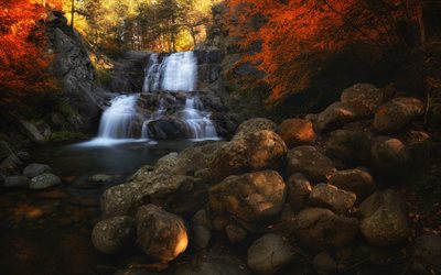 otoño, cascada, cascada de otoño, en lo profundo de otoño, paisaje, privado