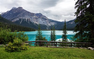 ロック, 写真湖, 青湖, 山々, カナダ