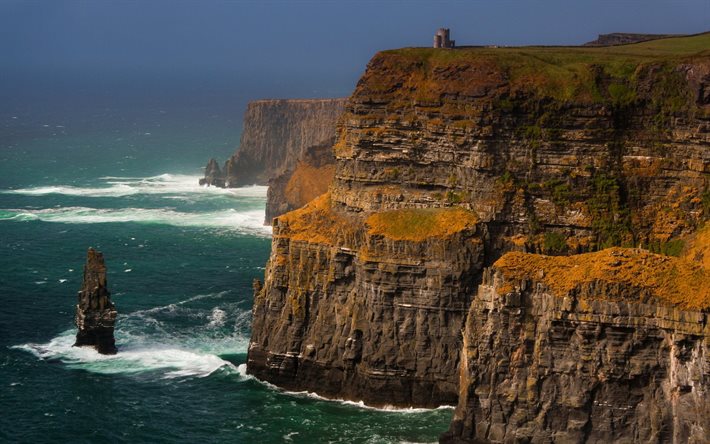 روك, القلعة, المحيط, الساحل, موجة, مقاطعة كلير, أيرلندا
