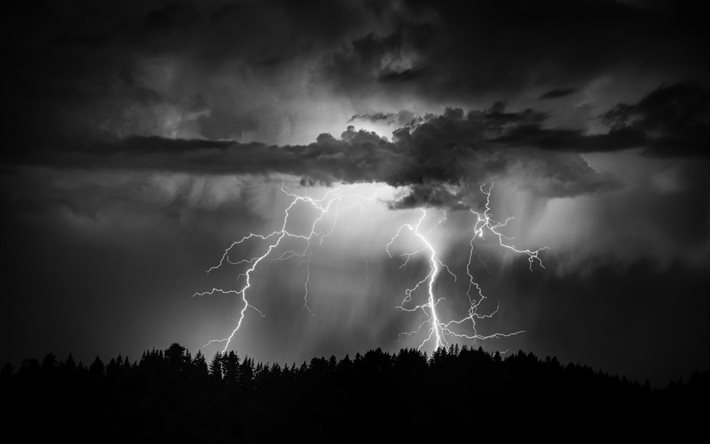 the storm, lightning, night, the sky