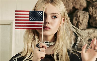 elle fanning, actress, girls, american flag