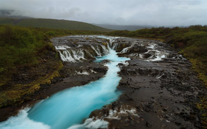 cachoeira, rio, islândia, bruarfoss