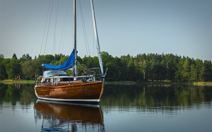 il lago, barca a vela, yacht, di legno, barca