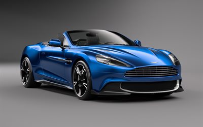 Aston Martin Vanquish S, 2017 arabalar, cabriolets, mavi Yenmek, süper arabalar, Aston Martin