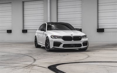 BMW M5 Sedan, F90, M5 Competition, front view, exterior, white sedan, BMW M5 tuning, white BMW M5, F90 tuning, German cars, BMW