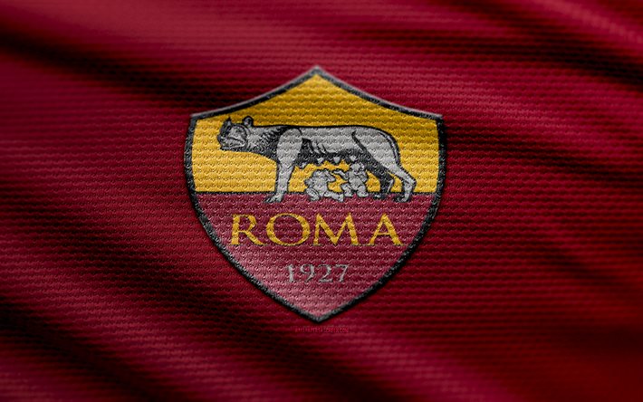 كشعار نسيج روما, 4k, خلفية النسيج الأرجواني, دوري الدرجة الأولى, خوخه, كرة القدم, كشعار روما, كما roma شعار, كما روما, نادي كرة القدم الإيطالي, روما fc