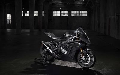 BMW HP4 Raza, 4K, 2017, motos deportivas, negro de la motocicleta