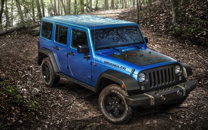 Jeep Wrangler, 2016, vehículos utilitarios deportivos, tuning, el Oso Negro Edition, offroad, azul jeep