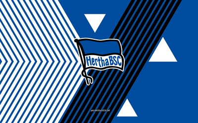 hertha bsc  logo, 4k, saksan jalkapallomaajoukkue, taustalla sinisiä valkoisia viivoja, hertha bsc, bundesliiga, saksa, viivapiirros, hertha bsc  tunnus, jalkapallo