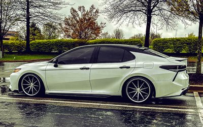 2022, Toyota Camry, 4k, side view, exterior, white Toyota Camry, custom Camry, US spec, Camry tuning, Japanese cars, Toyota