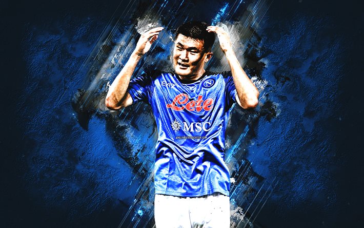 Min-jae Kim, Napoli, South Korean soccer player, portrait, blue stone background, Serie A, Italy, football, SSC Napoli