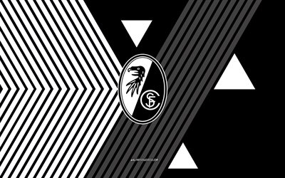 SC Freiburg logo, 4k, German football team, black white lines background, SC Freiburg, Bundesliga, Germany, line art, SC Freiburg emblem, football, Freiburg FC