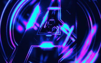 アベンジャーズ インフィニティ ウォーのロゴ, 4k, クリエイティブ, ファンアート, スーパーヒーロー, アベンジャーズの抽象的なロゴ, 紫色の背景, アベンジャーズのロゴ, アベンジャーズ