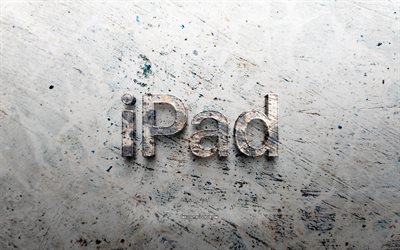 logotipo de pedra do ipad, 4k, fundo de pedra, logotipo 3d do ipad, marcas, criativo, logotipo do ipad, arte grunge, ipad