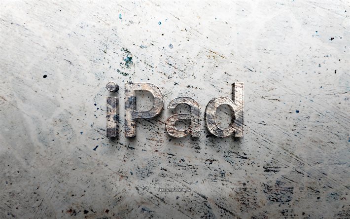 IPad stone logo, 4K, stone background, IPad 3D logo, brands, creative, IPad logo, grunge art, IPad