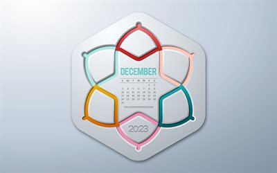 4k, calendario diciembre 2023, arte infográfico, diciembre, calendario infografia creativa, calendario de diciembre de 2023, 2023 conceptos, elementos infograficos