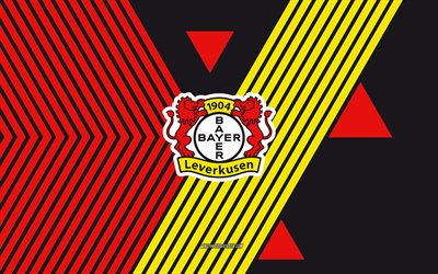il logo del bayer 04 leverkusen, 4k, squadra di calcio tedesca, sfondo rosso linee nere, bayer 04 leverkusen, bundesliga, germania, linea artistica, stemma del bayer 04 leverkusen, calcio, bayer