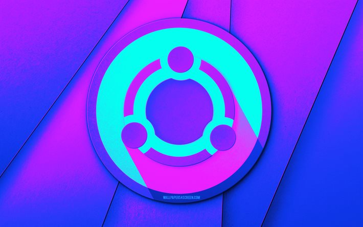 Ubuntu abstract logo, 4K, violet backgrounds, Linux, Ubuntu 3D logo, operating systems, Cyberpunk, Ubuntu logo, abstract art, Ubuntu