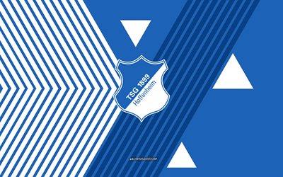 شعار tsg 1899 hoffenheim, 4k, فريق كرة القدم الألماني, خطوط بيضاء زرقاء الخلفية, tsg 1899 هوفنهايم, الدوري الالماني, ألمانيا, فن الخط, tsg 1899 شعار هوفنهايم, كرة القدم, هوفنهايم