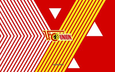 fc ウニオン ベルリンのロゴ, 4k, ドイツのサッカー チーム, 赤白の線の背景, fc ウニオン ベルリン, ブンデスリーガ, ドイツ, 線画, fc ウニオン ベルリンのエンブレム, フットボール