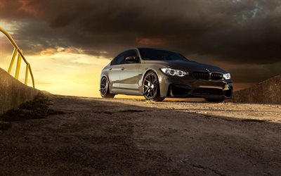 BMW M3 F80, 2016 auto, HRE R101, tuning, supercar, grigio bmw