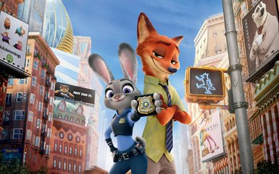 Judy Hopps, Nick, 3d, animation, 2016 film, Disney, Zootopia