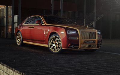 Rolls-Royce Ghost, 4k, 2016 cars, Mansory, tuning, luxury cars, maroon ghost