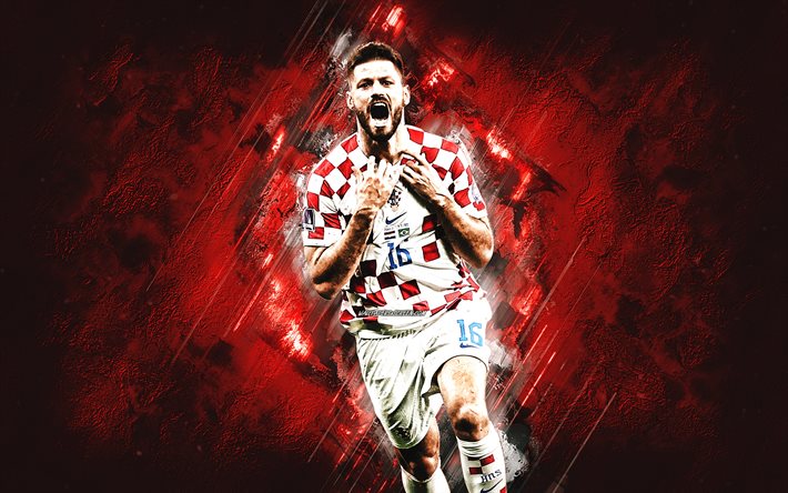 bruno petkovic, seleção croata de futebol, jogador de futebol croata, atacante, catar 2022, fundo de pedra vermelha, croácia, futebol americano