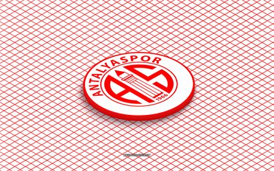 4k, Antalyaspor isometric logo, 3d art, Turkish football club, isometric art, Antalyaspor, red background, Super Lig, Turkey, football, isometric emblem, Antalyaspor logo