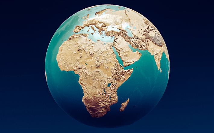 erdkugel mit landschaft, erde aus dem weltraum, 3d erde, planet, kümmere dich um die erde, afrika auf dem globus, 3d globus